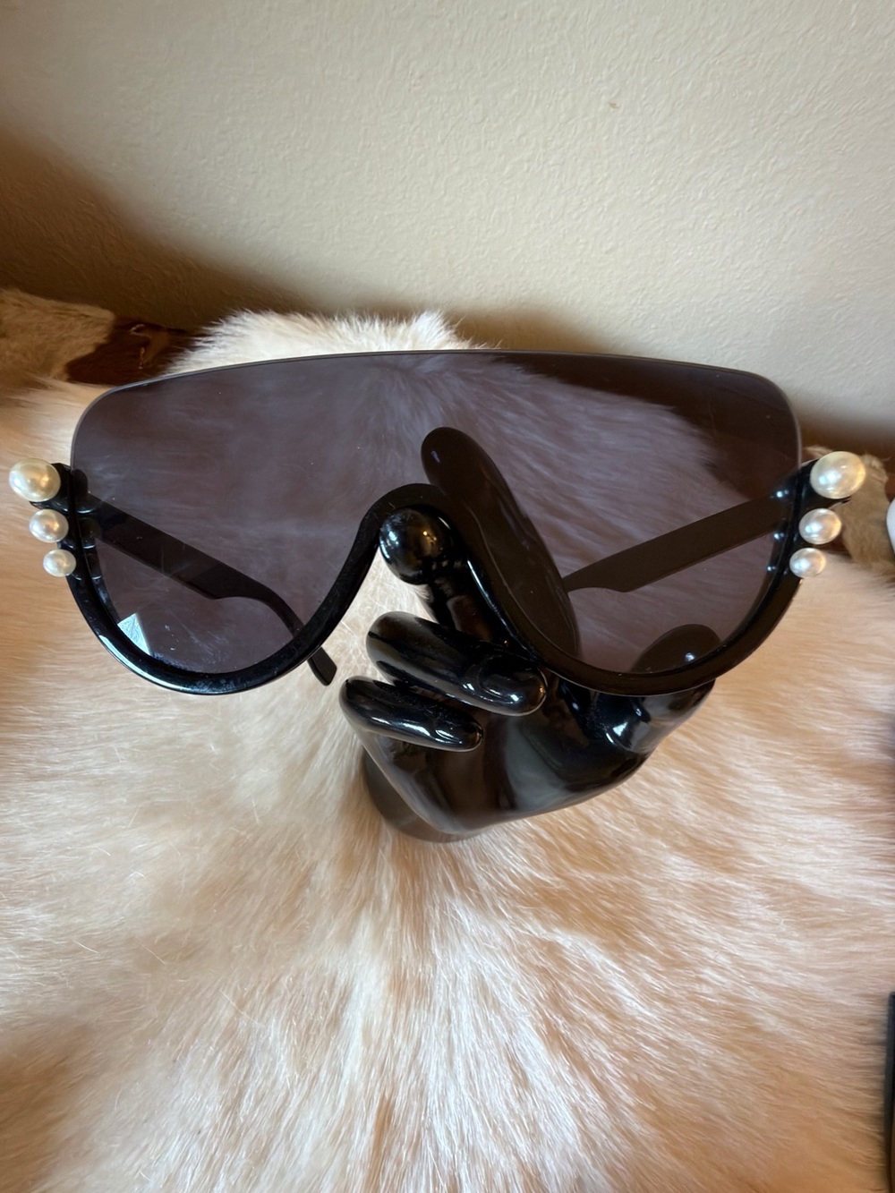 Fendi Black Shield Exposed Lens Pearl Sunglasses FF029615